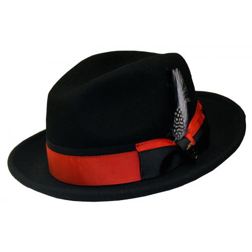 Bruno Capelo Black / Red Australian Wool Fedora Dress Hat MI-200
